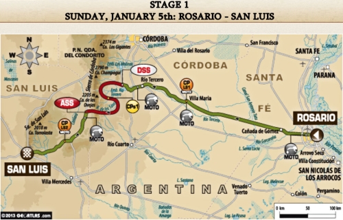 Dakar etappe 1; van Rosario naar San Luis